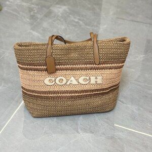 Coach City Tote Straw and Smooth Leather CBG87